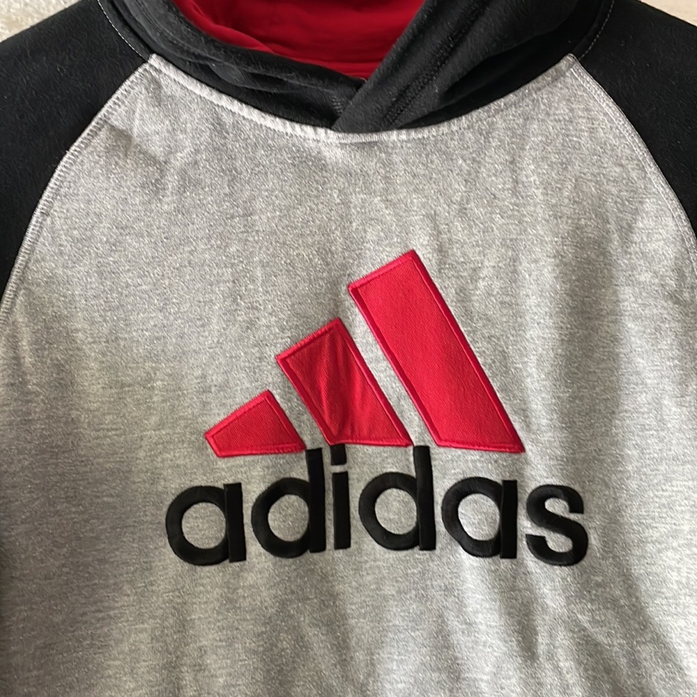 Adidas big kids gray/red/black hoodie - Picture 2 of 4